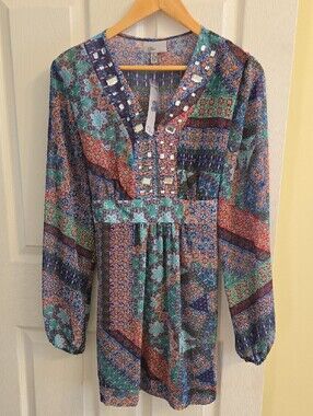 Linea Domani  Long-Sleeve Dress - Blue/Pink